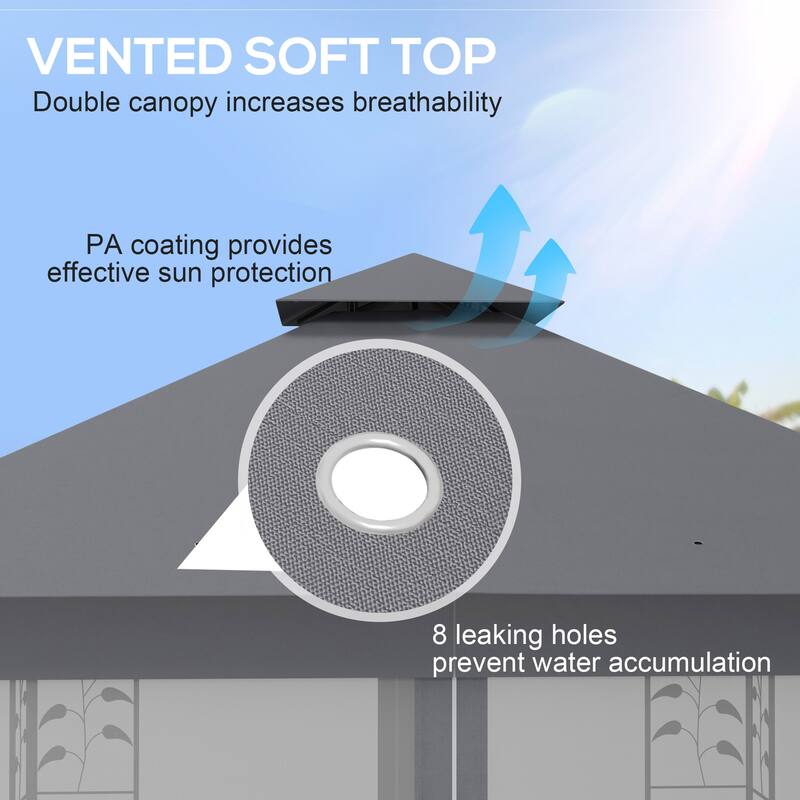 10' x 11.5' Metal Double Roof Outdoor Gazebo Canopy Shelter w/ Netting