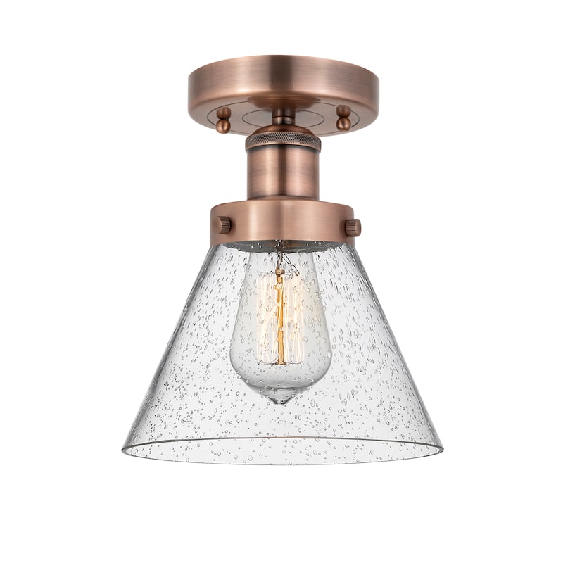 Innovations Lighting Edison Large Cone - 1 Light 7" Semi-Flush Mount - Antique Copper/Seedy