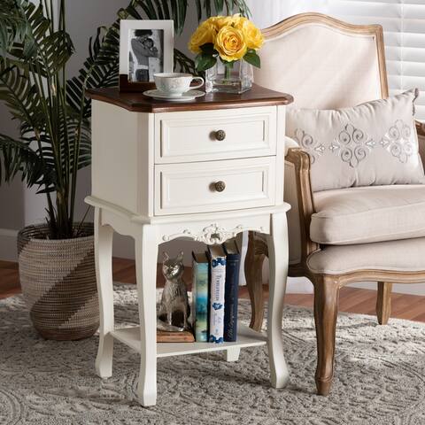 Gracewood Hollow Benjam Classic French 2-drawer Nightstand with Lower Shelf