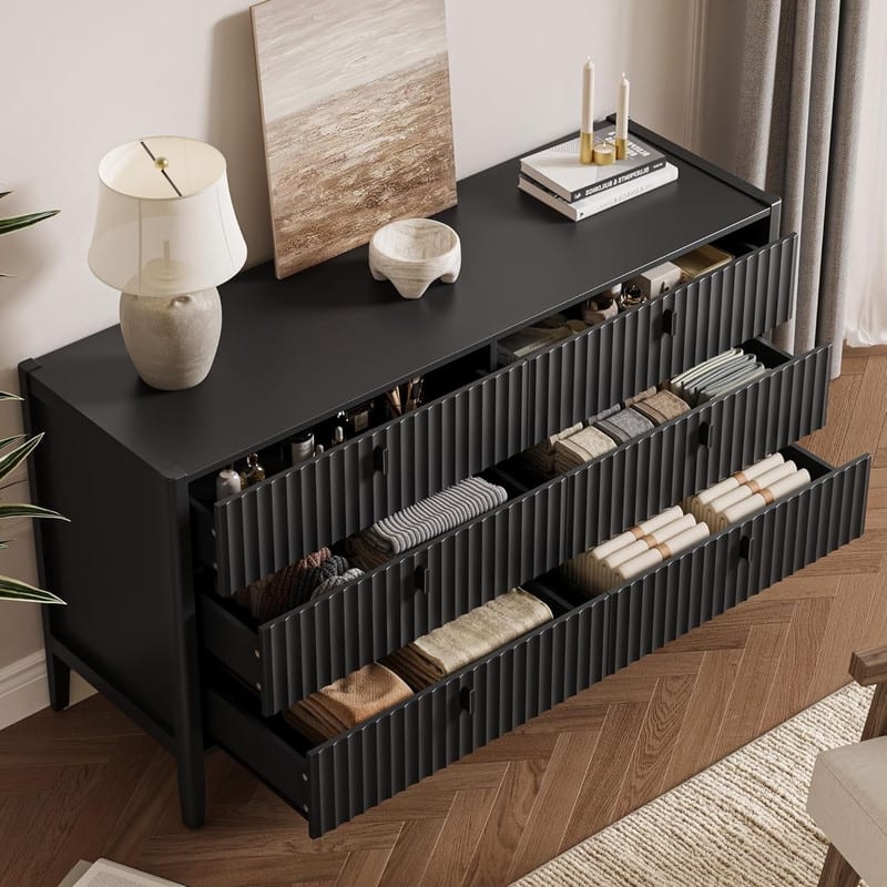 Modern Dresser, Fluted Wood Chest with Deep Drawers for Bedroom, Living Room