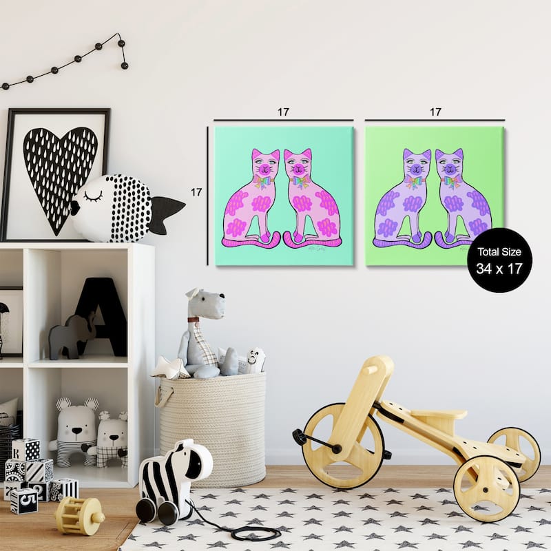 Stupell Bright Purple Cat Pairs Canvas Wall Art Design By Katie Conley (Set of 2)