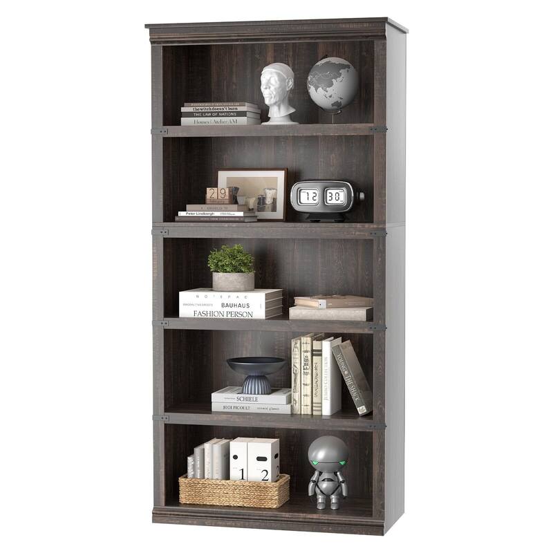 5 Tier Farmhouse Bookcase, 67.4" Tall Book Shelf with Storage, Wooden Bookshelves 5 Shelf