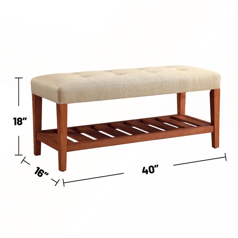 Fabric Upholstered Bench with Open Storage