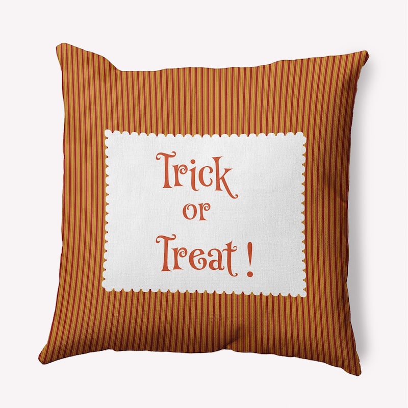 Halloween Trick or Treat Ticking Accent Pillow - Dark Red - 18" x 18"