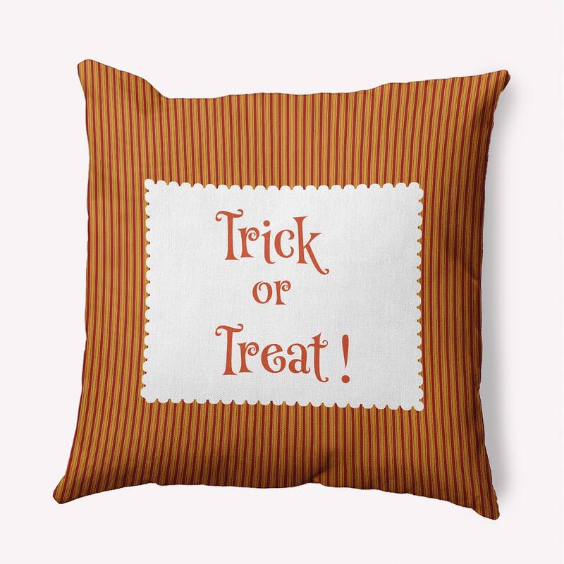 Halloween Trick or Treat Ticking Indoor/Outdoor Throw Pillow - 18" x 18" - Dark Red
