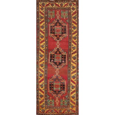 Hand Knotted Oriental 100% Wool Carpet Traditional Geometric Oranges & Rust Ardebil Runner Rug - 12' 8'' X 4' 0''