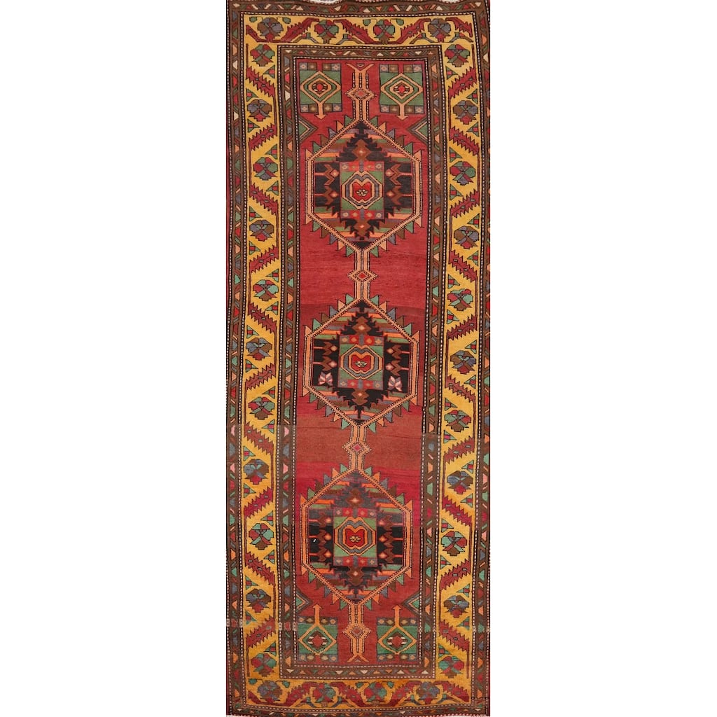 Hand Knotted Oriental 100% Wool Carpet Traditional Geometric Oranges & Rust Ardebil Runner Rug - 12' 8'' X 4' 0''