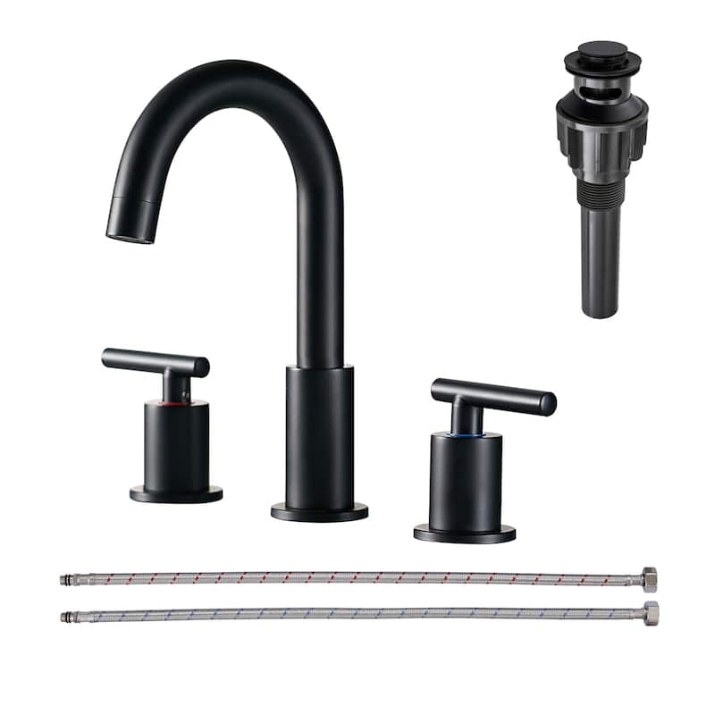 WOWOW Widespread 8 in.Double Handle Bathroom Faucet - Matte Black