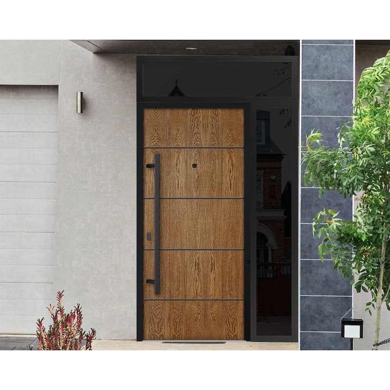 Exterior Prehung Steel Entry Door 0131 Black Enamel 2 Sidelites Top Window Stainless Steel Inserts W16+36+16xH80+16