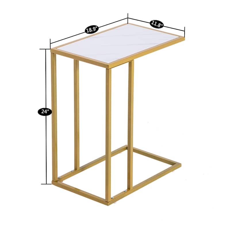 Modern Side End Accent C Table Living Room, White Marble, Gold