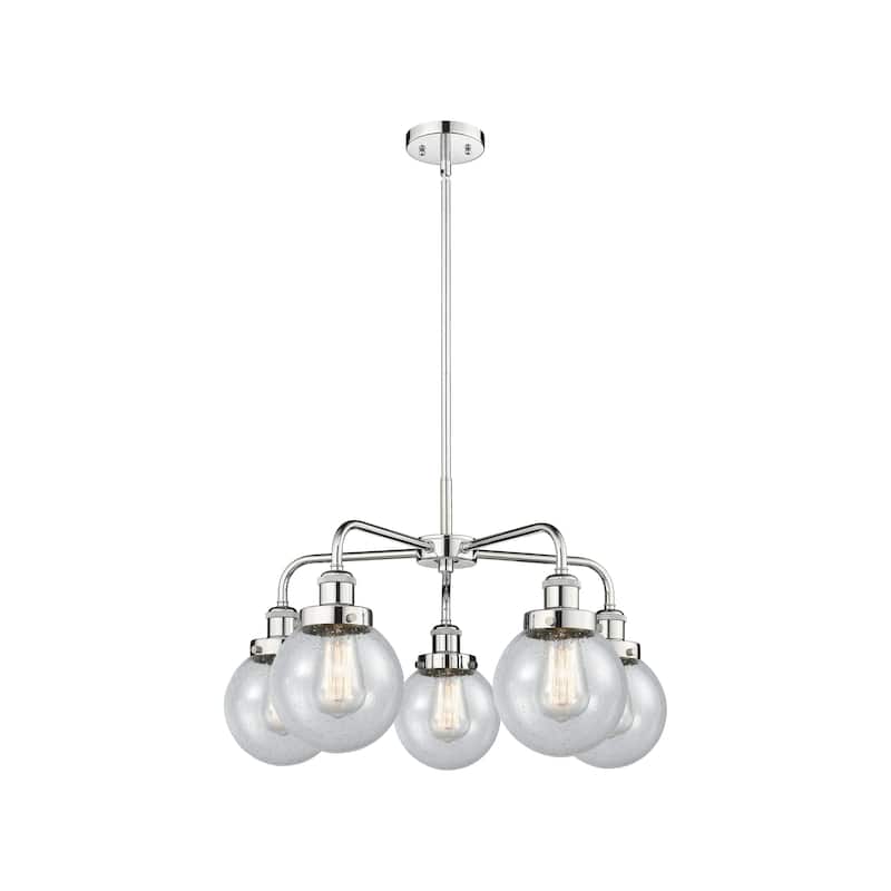 Innovations Lighting Beacon - 5 Light 24" Stem Hung Chandelier - Polished Chrome/Seedy