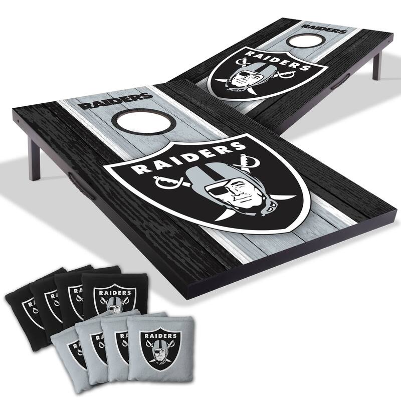 Las Vegas Raiders NFL Compact 2x3 Tailgate Cornhole Board Set - Include Team Bags + LED Lights