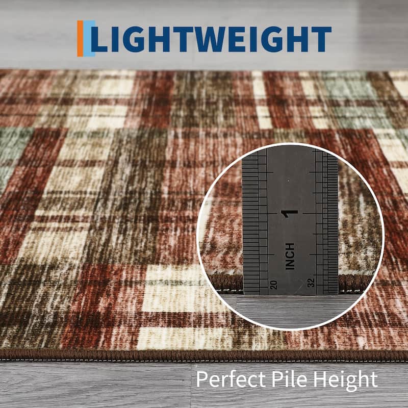 Area Rugs for Living Room Bedroom Modern Geometric Rug Low Pile Non Slip Farmhouse Plaid Carpet