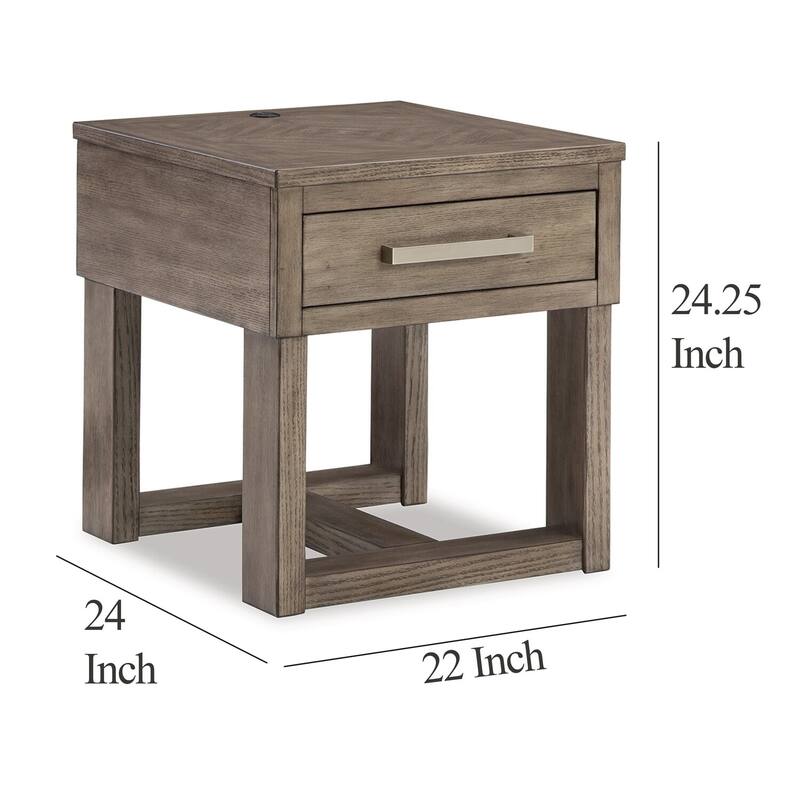 24 in. Weathered Gray Rectangle Wood End Table with USB Charging Ports