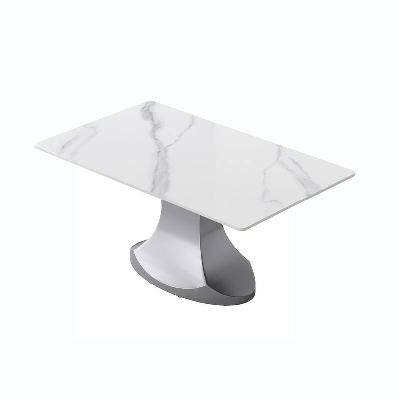 Rectangular Dining Table, Faux Marble Kitchen Dining Table with Grey Pedestal.