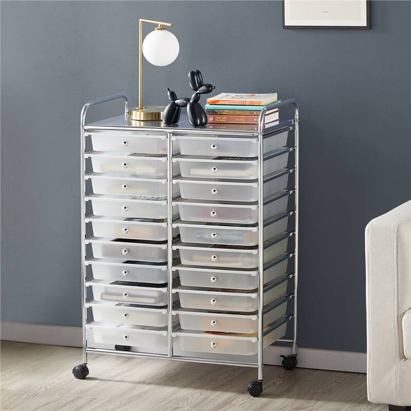 Yaheetech 20 Drawer Storage Cart Bin Organizer with Lockable Wheels - White