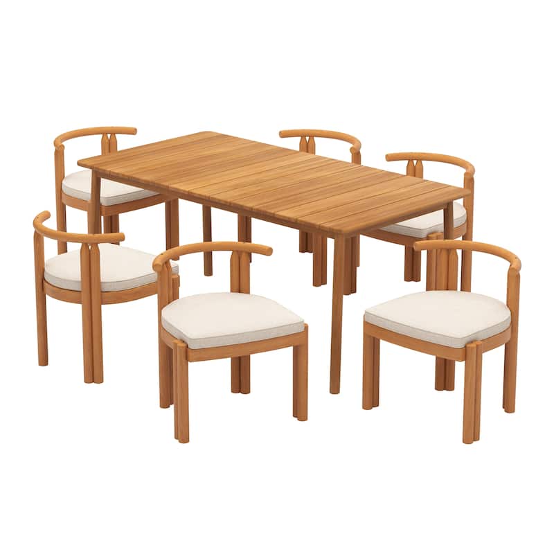 Christopher Knight Home - Sanchez Acacia Wood Outdoor 7 Piece Dining Set with Polyester Cushion - 7 Piece