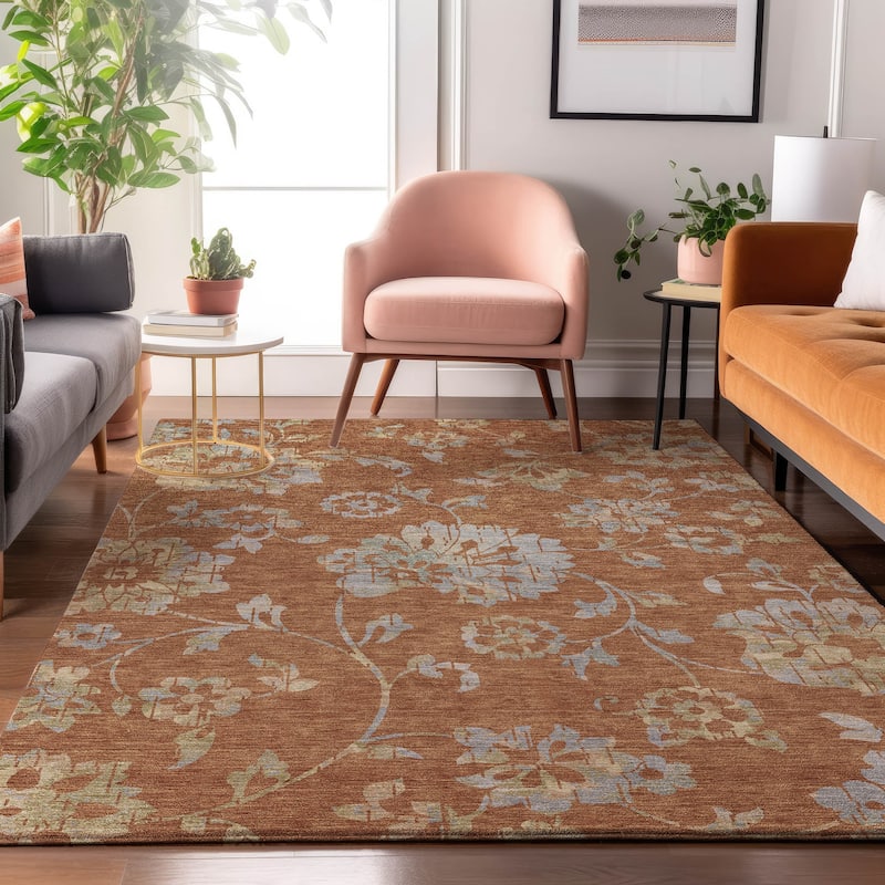 Premium Washable Super Soft Floral Whimsy Mayfield Rug - Paprika - 8' x 10'