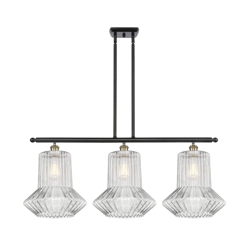 Innovations Lighting Springwater 3 Light 36" Wide Linear Chandelier - Black Antique Brass / Clear Spiral Fluted