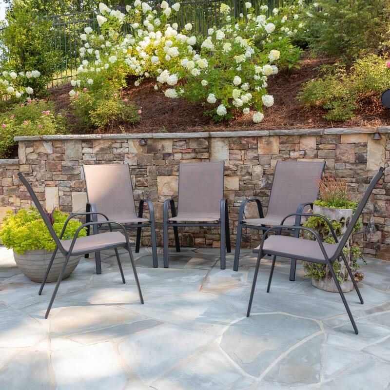 5 Pack Outdoor Stack Chair with Flex Comfort Material - Patio Stack Chair - Brown