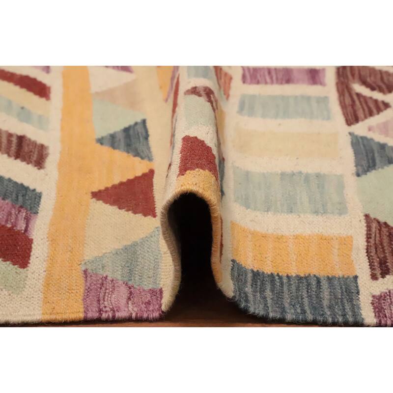 Hand Woven Oriental 100% Wool Carpet Southwestern Modern Multi-Colored Kilim Area Rug - 4' 10'' X 3' 1''