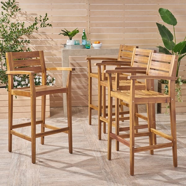 slide 2 of 21, Stamford Outdoor Acacia Barstool (Set of 4) by Christopher Knight Home Teak