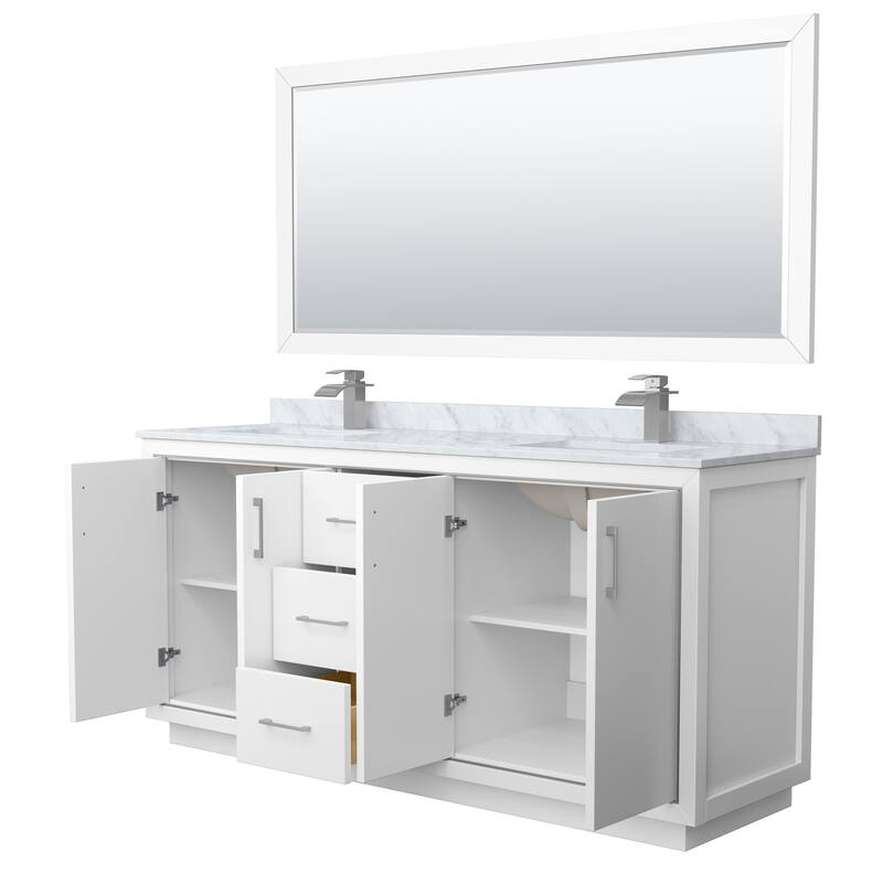Icon Double Vanity Set, White Carrara Marble Top, 70-Inch Mirror