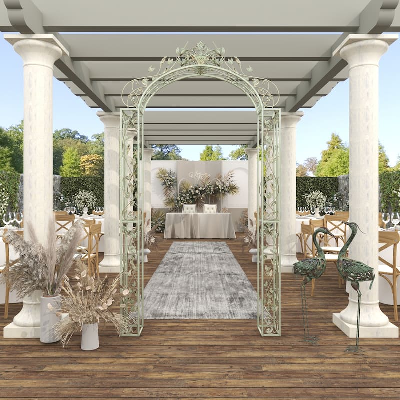 Green Metal Indoor Outdoor Arched Bird Indoor Outdoor Garden Arbor with Scrolled Vines