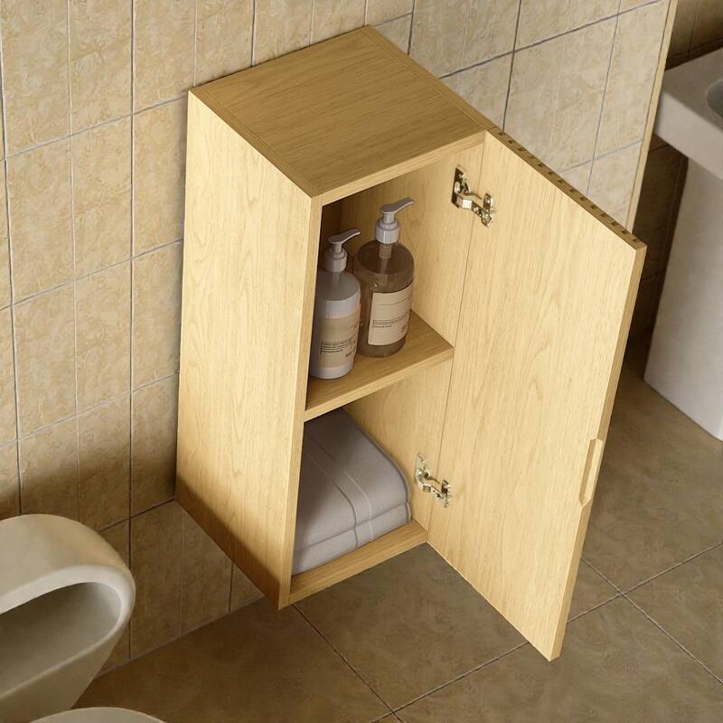 12" Wall-Mounted Floating Bathroom Vanity Side Cabinet, Striped Plywood Storage Cabinet with Door & Shelf, Soft-Close Design