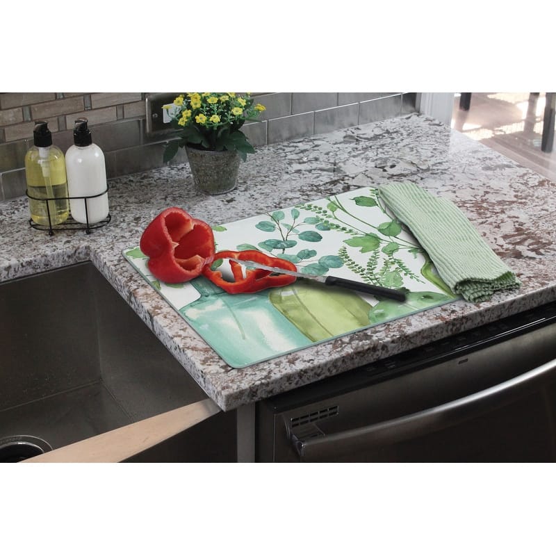 Counter Art Glass Cutting Board / Counter Saver 12"x15", Greenery - 12"x15"