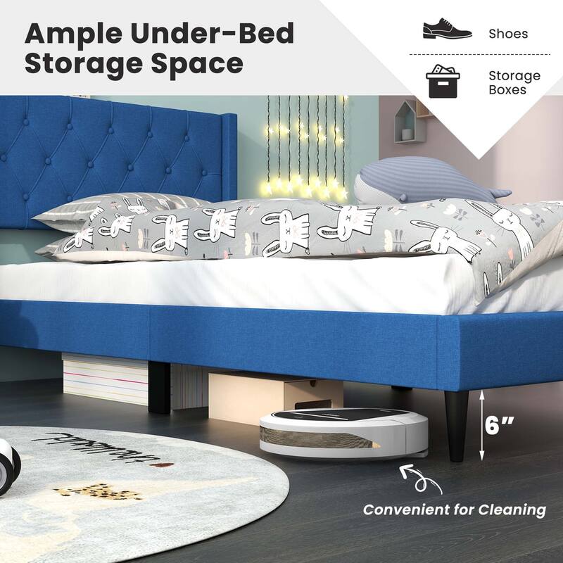 Costway Twin Size Upholstered Platform Bed with Button Tufted Wingback