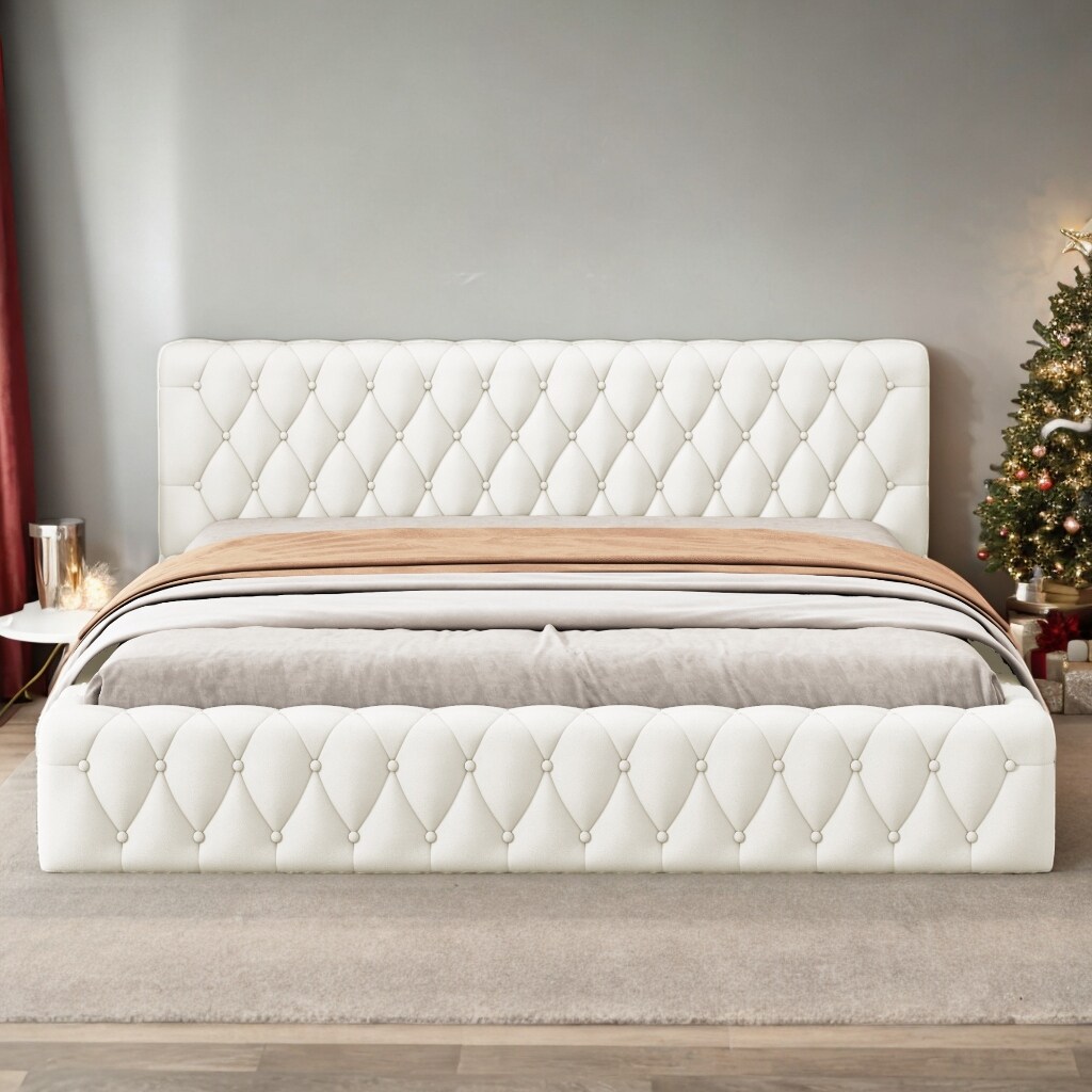 Queen Size Velvet Upholstered Platform Bed, with Luxurious