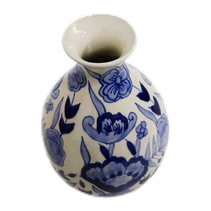 Home&Manor Ceramic Bottle Vase White/Blue