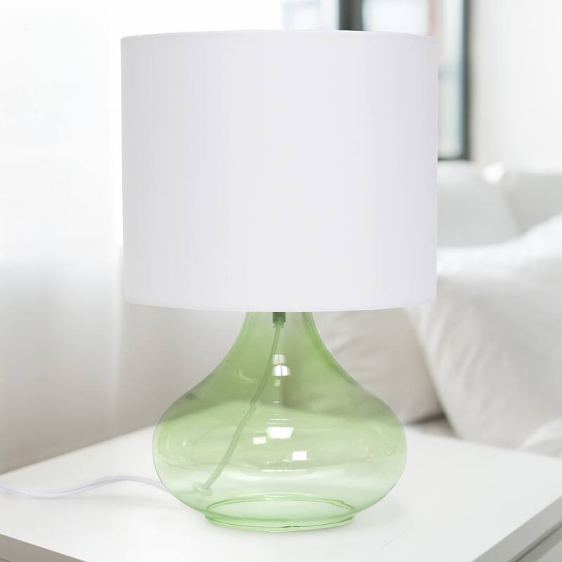13.75" Decorative Glass Accent Table Lamp with Soft Fabric Shade Perfect for Living Room or Bedroom - 9"L x 9"W x 13.75"H
