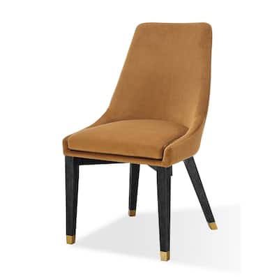 Drake 21 Inch Dining Chair, Velvet Upholstery, Sloped Arms, Brown, Black