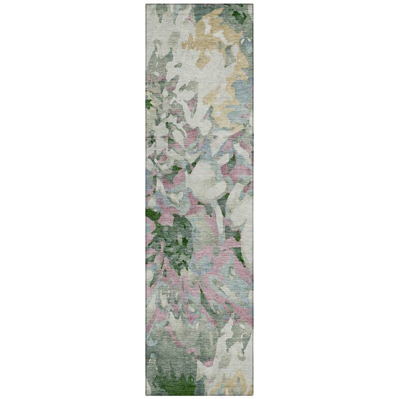 Machine Washable Indoor/ Outdoor Abstract Floral Chantille Rug