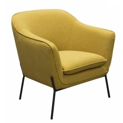 Polyester Upholstered Accent Chair with Splayed Metal Legs and Slope Armrests, Yellow and Black