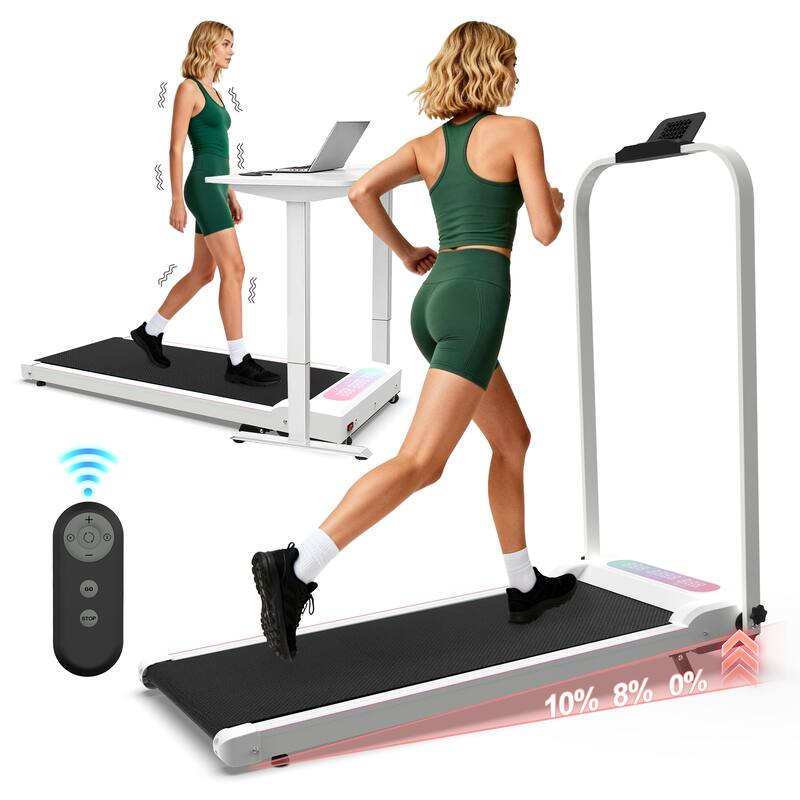 Foldable Treadmill with Handle Bar Incline, 2 in 1 Upgrade Portable Under Desk Walking Pad and Vibration Pad with Remote Control