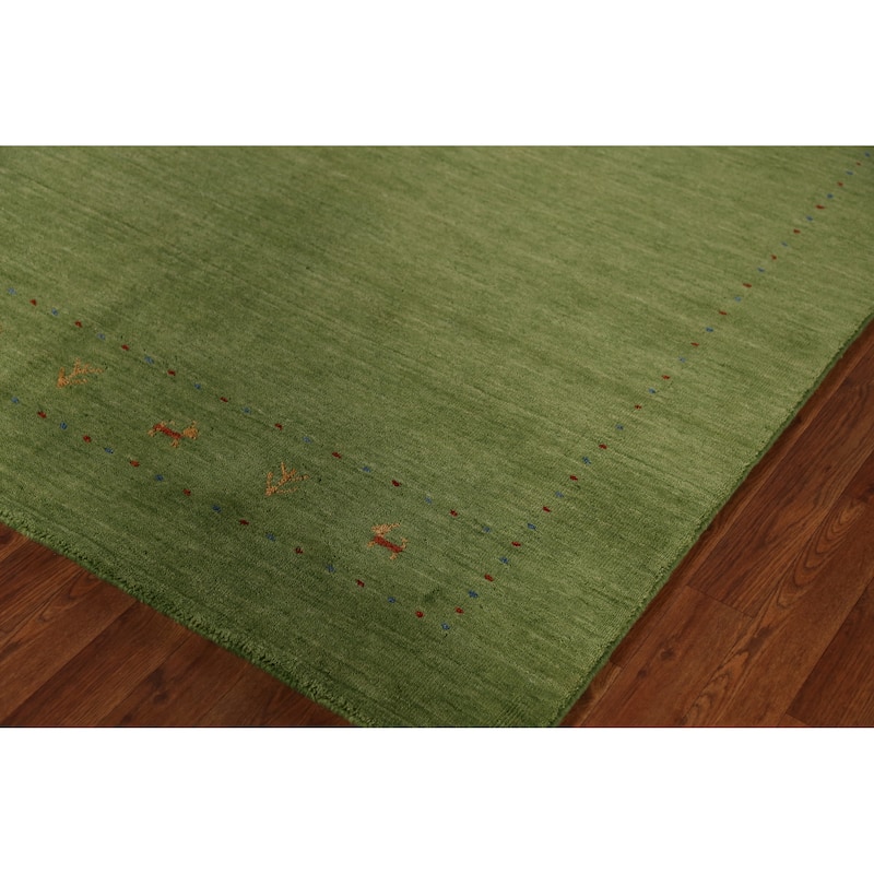 Hand Knotted Oriental 100% Wool Carpet Tribal Tribal Green Gabbeh Area Rug - 7' 7'' X 5' 3''