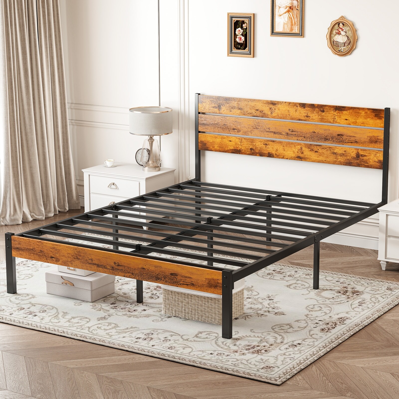 Queen Metal Bed Frame with Industrial Headboard Footboard 800LBS Capacity No Box Spring Noise Free Easy Assembly Bed Bath Beyond 42478551