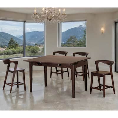 Furniture of America Abigail III Mid-Century Modern 5-Piece Walnut 53-inch 2-Leaf Extendable Counter Height Dining Set