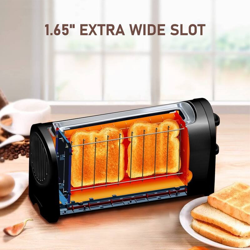 Long Slot Toaster with Cover, 2 Slice 1.65'' Extra Wide Slot Stainless Steel Toasters with