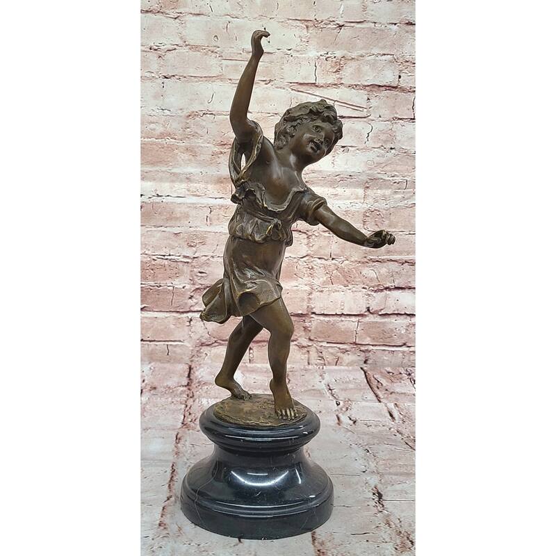 Bronze Dancing Girl Sculpture – Joyful Child Figurine On Marble Base