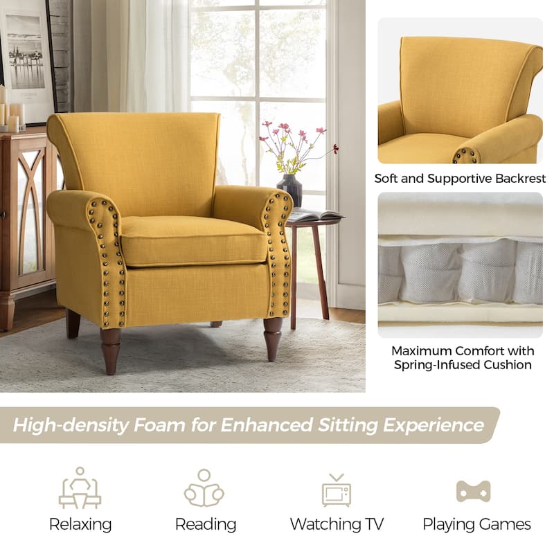 Nyctelius Upholstered Comfy Accent chair with Turned Wooden Legs and Nailhead Trim Set of 2 by HULALA HOME