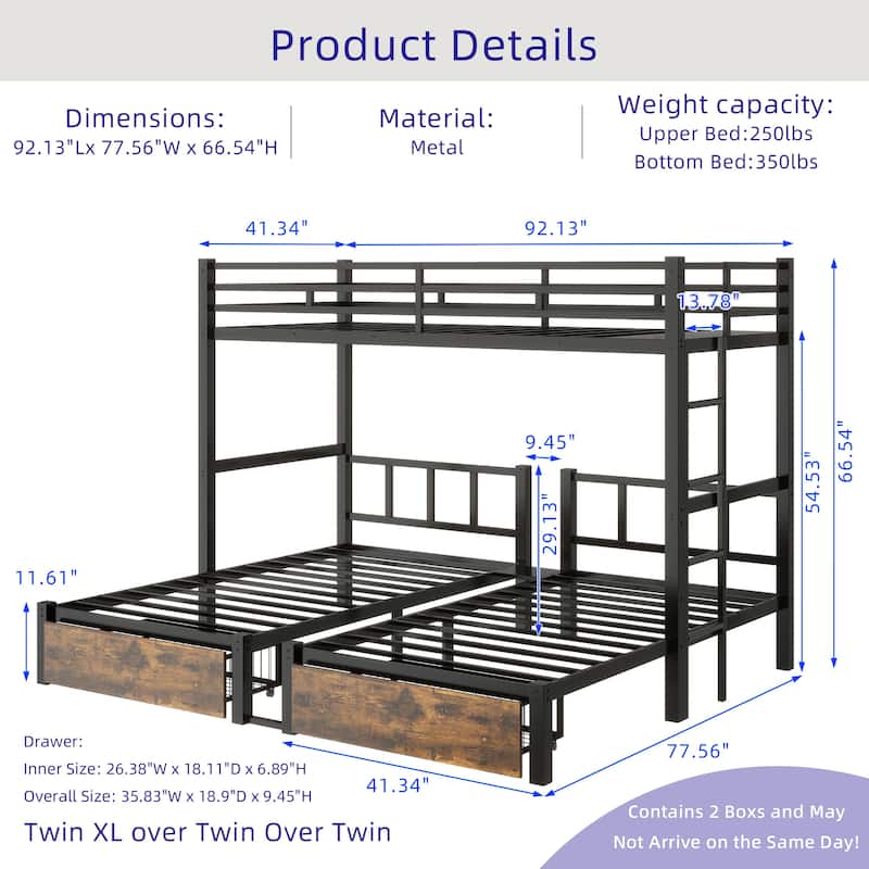 Various Sizes Metal Bunk Beds Frame with Ladder and High Guardrail, Heavy Duty Metal Bunk Beds🛍️🛒
