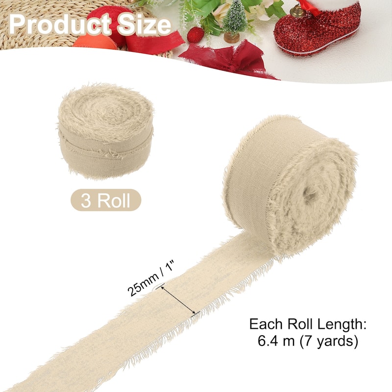 3Roll Cotton Handmade Fringe Ribbon 1"x21Yd Frayed Fringe Ribbons - 7Yd - Nude