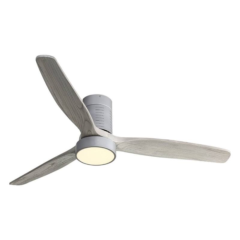52" Modern Flush Mount Ceiling Fan with LED Light and Remote Control - Silver+Grey