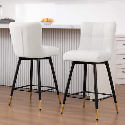 Faux Leather Swivel Counter Height Barstools Set of 2 with High Back - 38.98"H x 17.72"W x 21.26"D