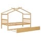 preview thumbnail 77 of 110, Creativity House Bed Twin/ Full Size Frame with Trundle for Boys Girls, Wood Platform Bed with Roof No Box Spring Needed