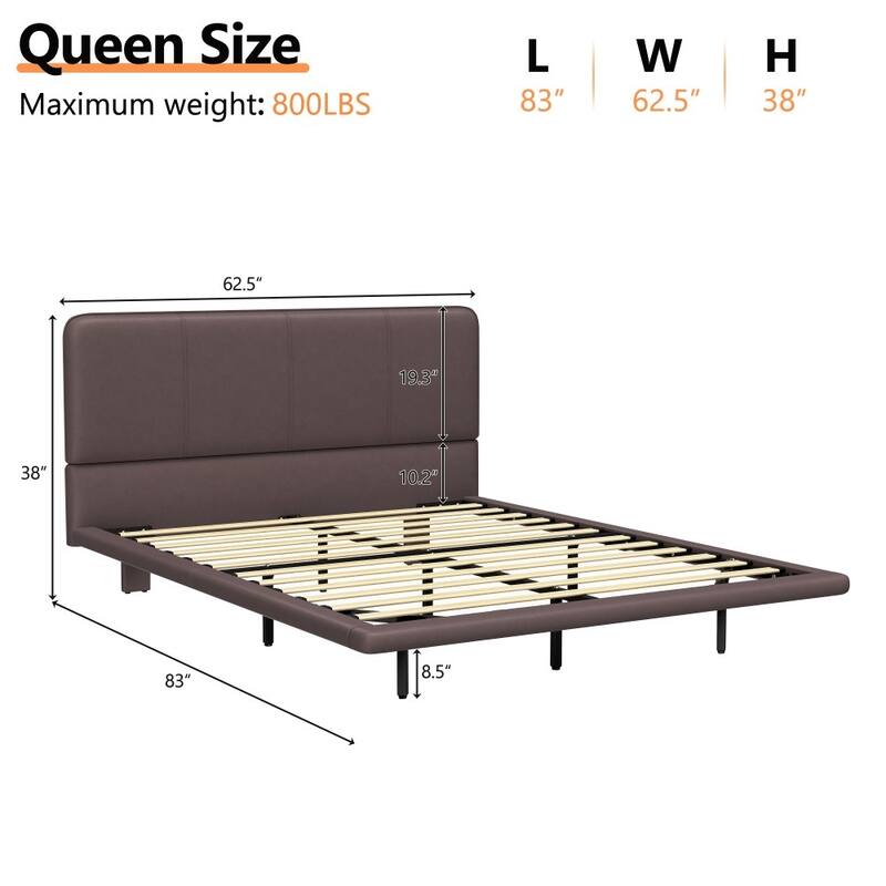 Modern PU Leather Platform Floating Bed with LED Light